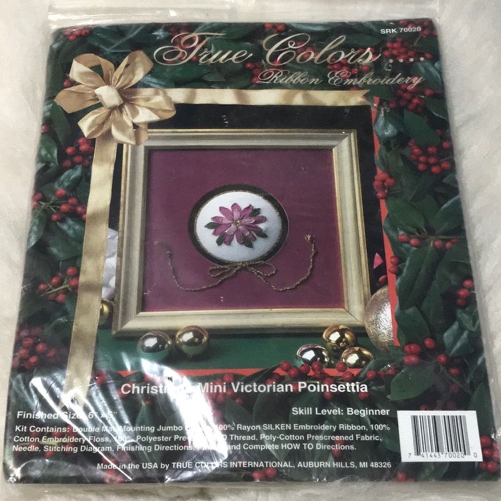 Vtg sealed Christmas Mini Victorian Poinsettia Ribbon embroidery kit needlework